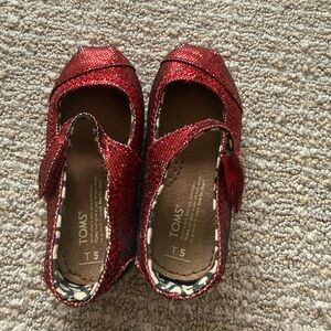 TOMS Girls Red Glitter Mary Jane Flats